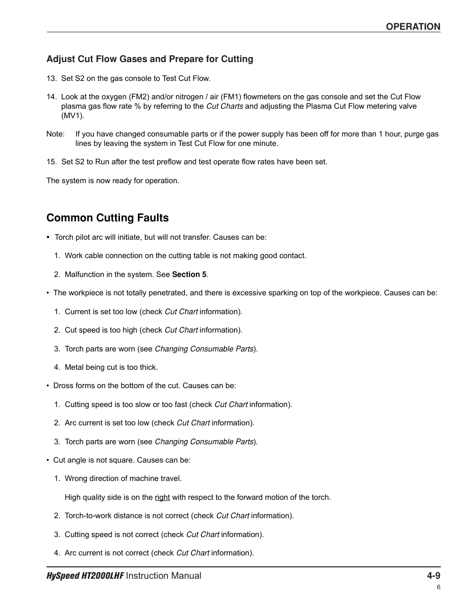 Common cutting faults | Hypertherm HT200LHF-200 Volt HySpeed User Manual | Page 62 / 202