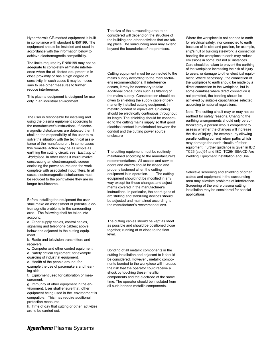 Electromagnetic compatibility (emc), Hypertherm plasma systems i | Hypertherm HT200LHF-200 Volt HySpeed User Manual | Page 8 / 202