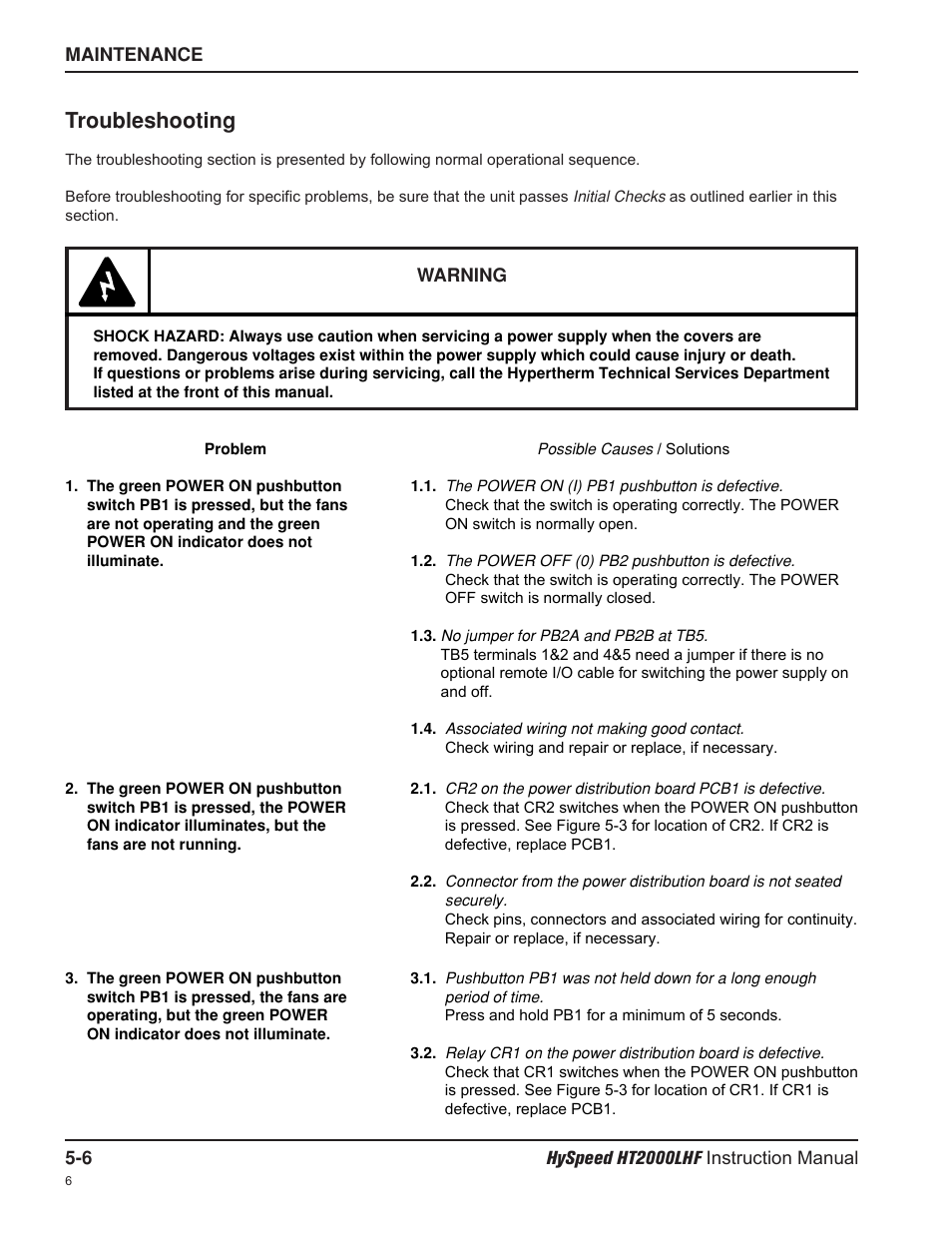 Troubleshooting | Hypertherm HT200LHF-200 Volt HySpeed User Manual | Page 95 / 202