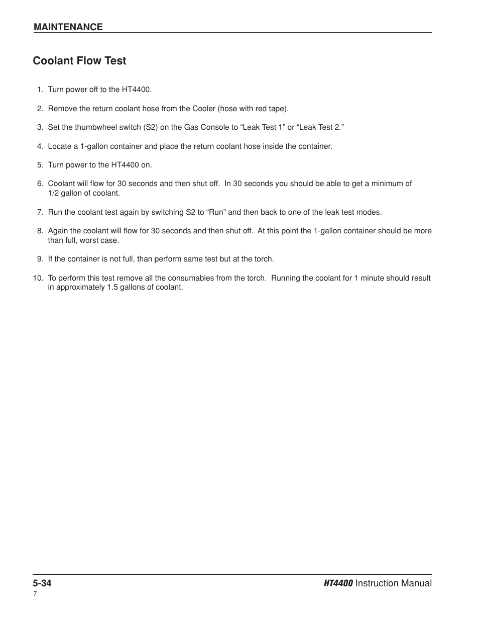 Coolant flow test -34, Coolant flow test | Hypertherm HT4400 HySpeed Plasma Arc Cutting System User Manual | Page 125 / 199