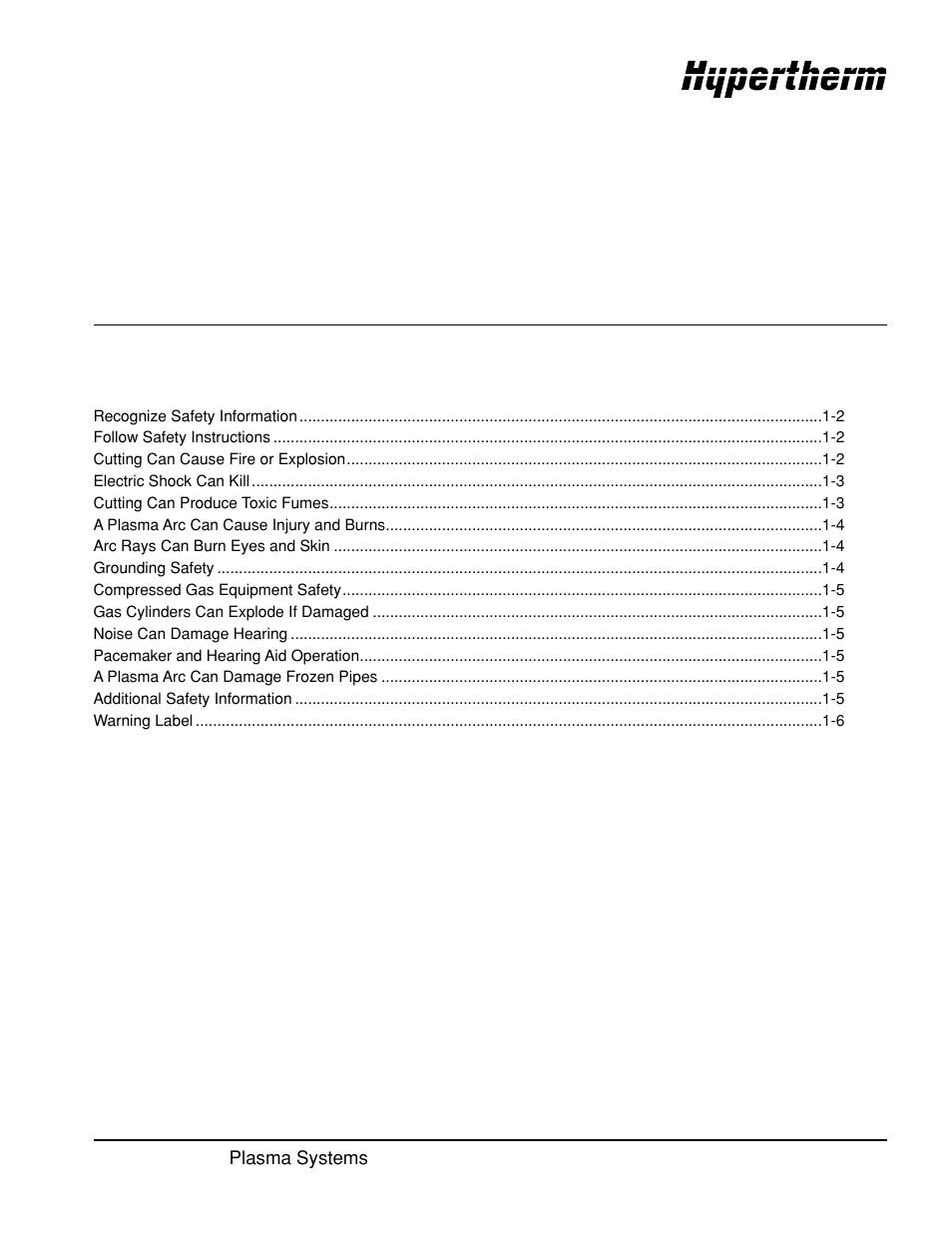 Section 1 safety, Section 1 safety -1 | Hypertherm HT4400 HySpeed Plasma Arc Cutting System User Manual | Page 14 / 199