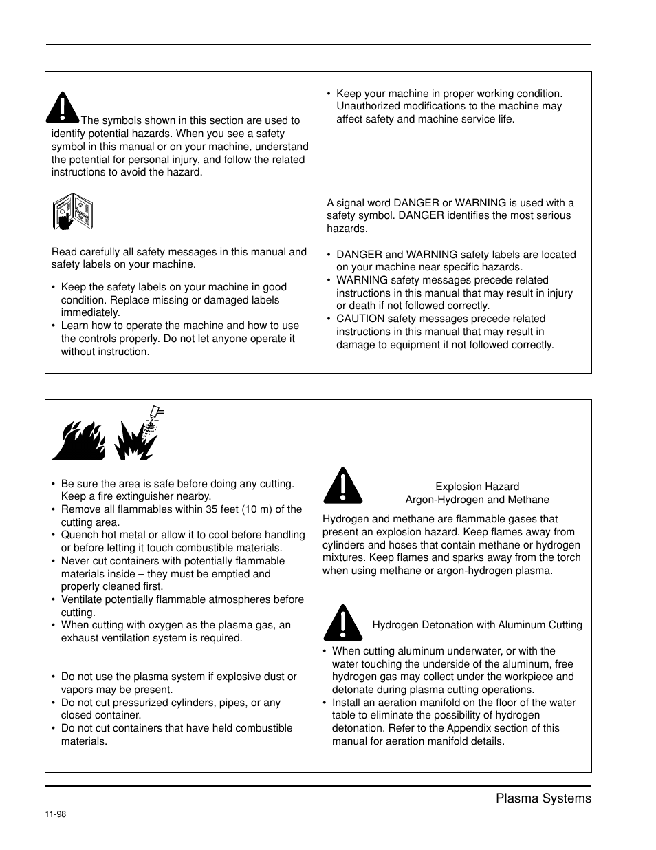 Recognize safety information -2, Follow safety instructions -2, Cutting can cause fire or explosion -2 | Hypertherm HT4400 HySpeed Plasma Arc Cutting System User Manual | Page 15 / 199