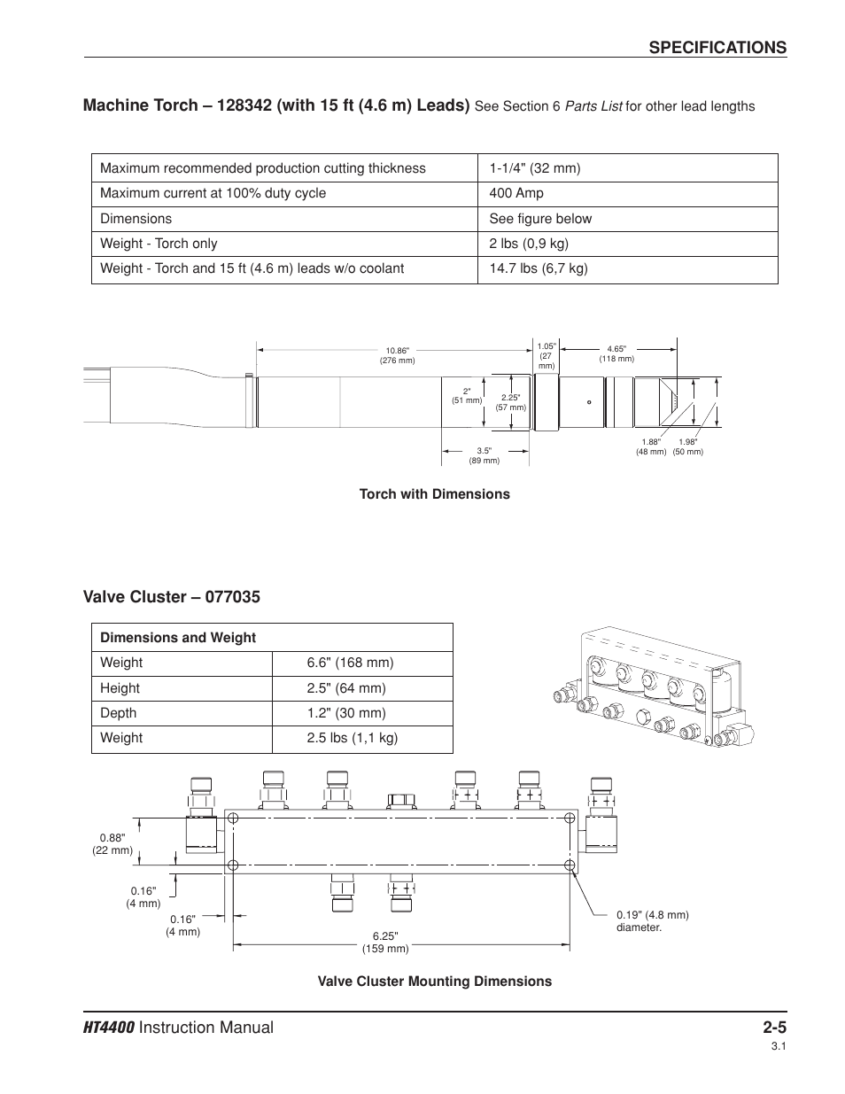 Machine torch -5, Valve cluster -5, Machine torch -5 valve cluster -5 | Hypertherm HT4400 HySpeed Plasma Arc Cutting System User Manual | Page 30 / 199