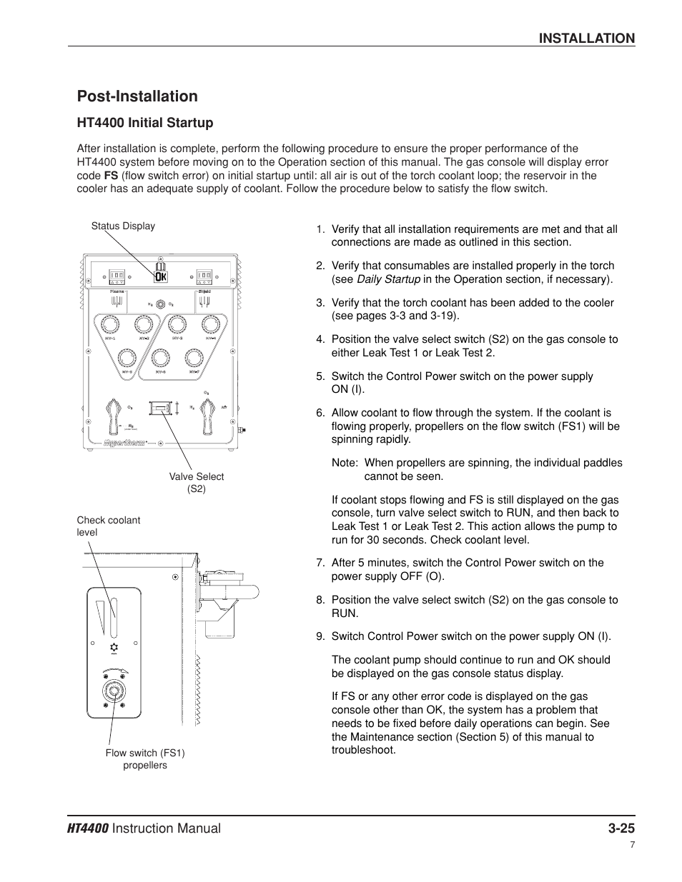 Post-installation -25, Post-installation | Hypertherm HT4400 HySpeed Plasma Arc Cutting System User Manual | Page 59 / 199