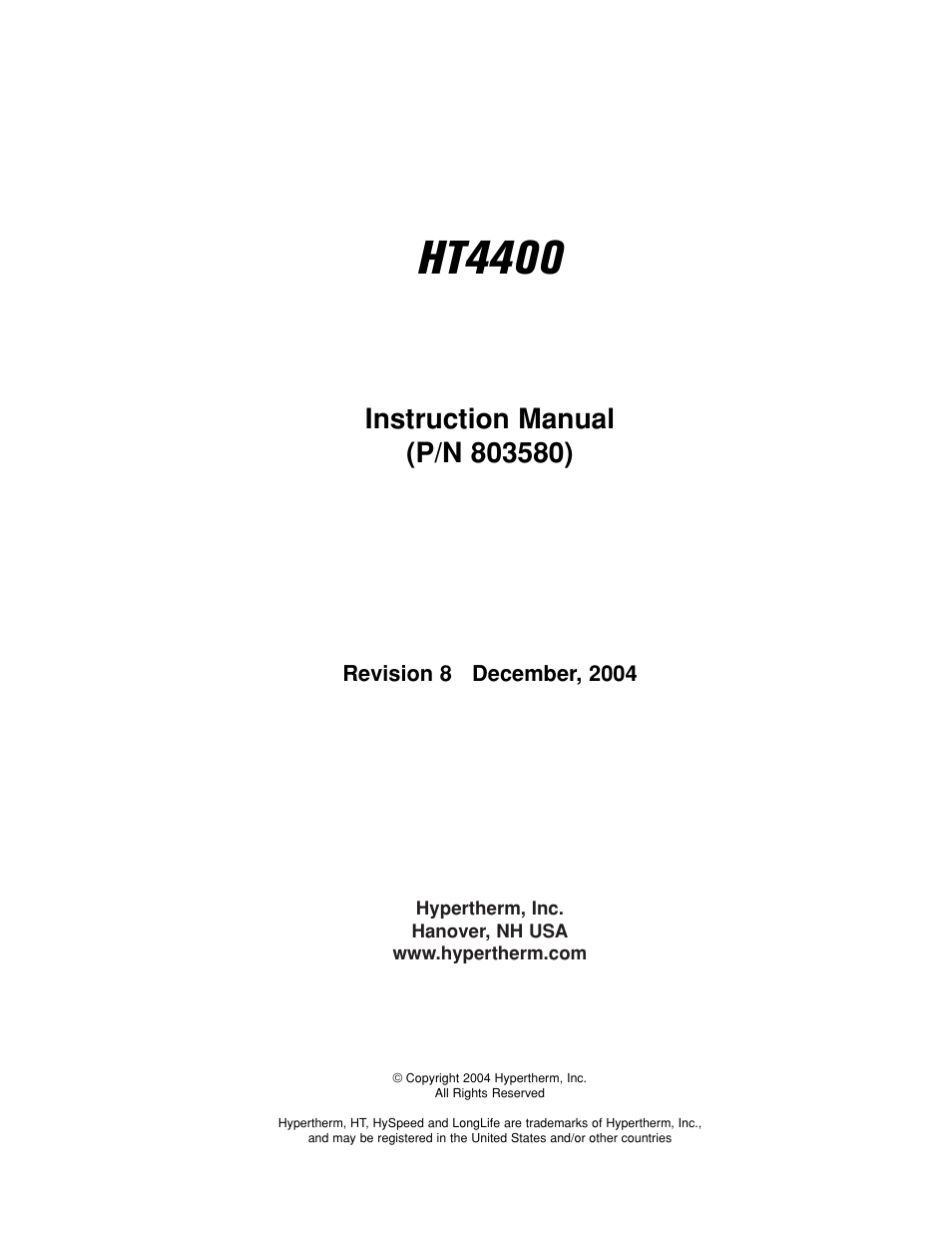 Ht4400 | Hypertherm HT4400 HySpeed Plasma Arc Cutting System User Manual | Page 6 / 199