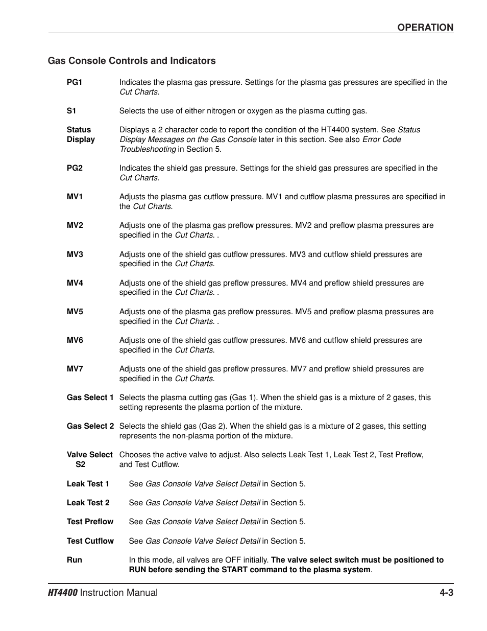 Gas console controls and indicators -3 | Hypertherm HT4400 HySpeed Plasma Arc Cutting System User Manual | Page 62 / 199