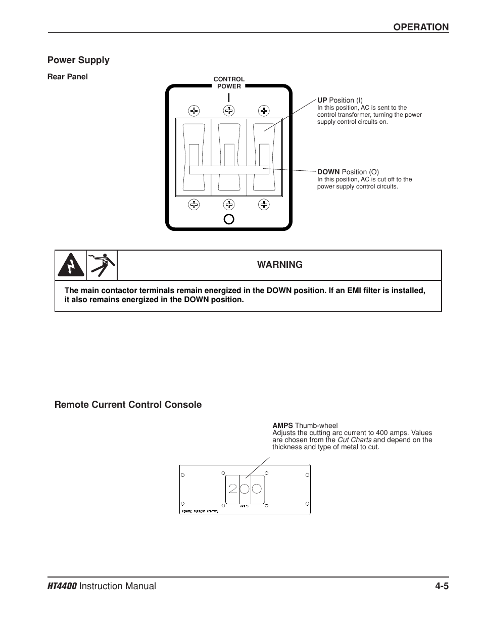 Power supply -5, Remote current control console -5, Power supply -5 remote current control console -5 | Hypertherm HT4400 HySpeed Plasma Arc Cutting System User Manual | Page 64 / 199