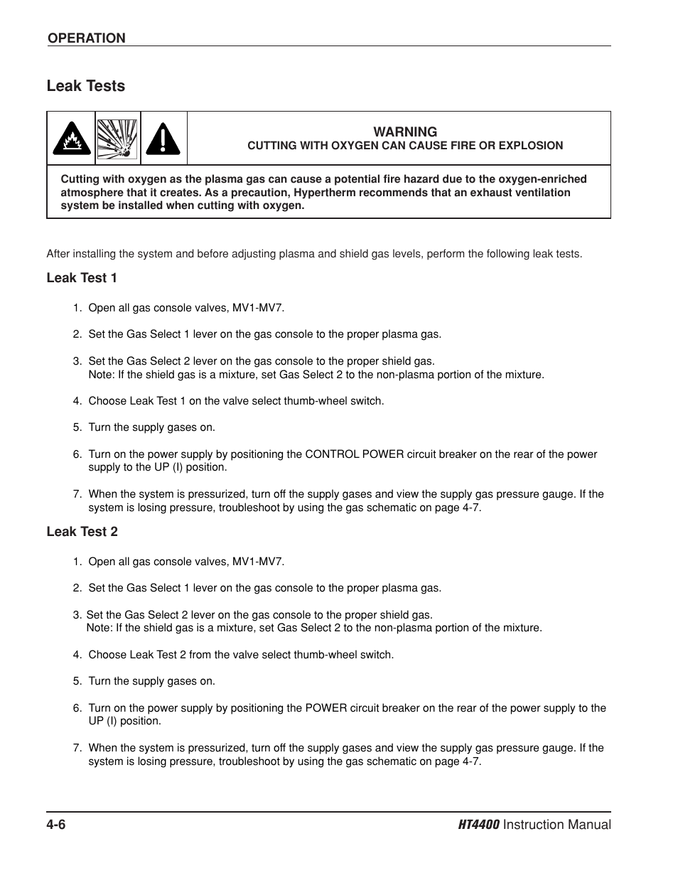 Leak tests -6 | Hypertherm HT4400 HySpeed Plasma Arc Cutting System User Manual | Page 65 / 199