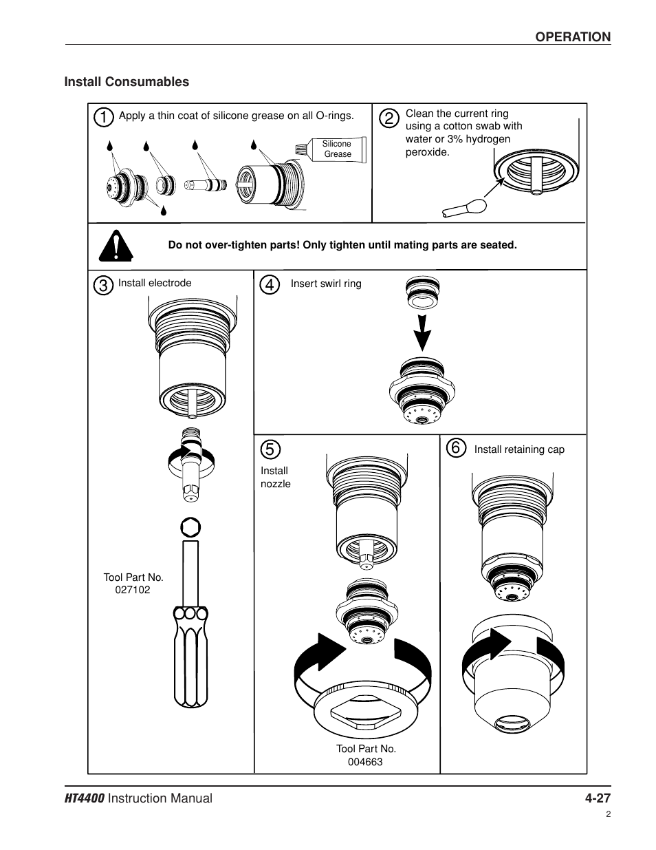 Install consumables -27 | Hypertherm HT4400 HySpeed Plasma Arc Cutting System User Manual | Page 86 / 199