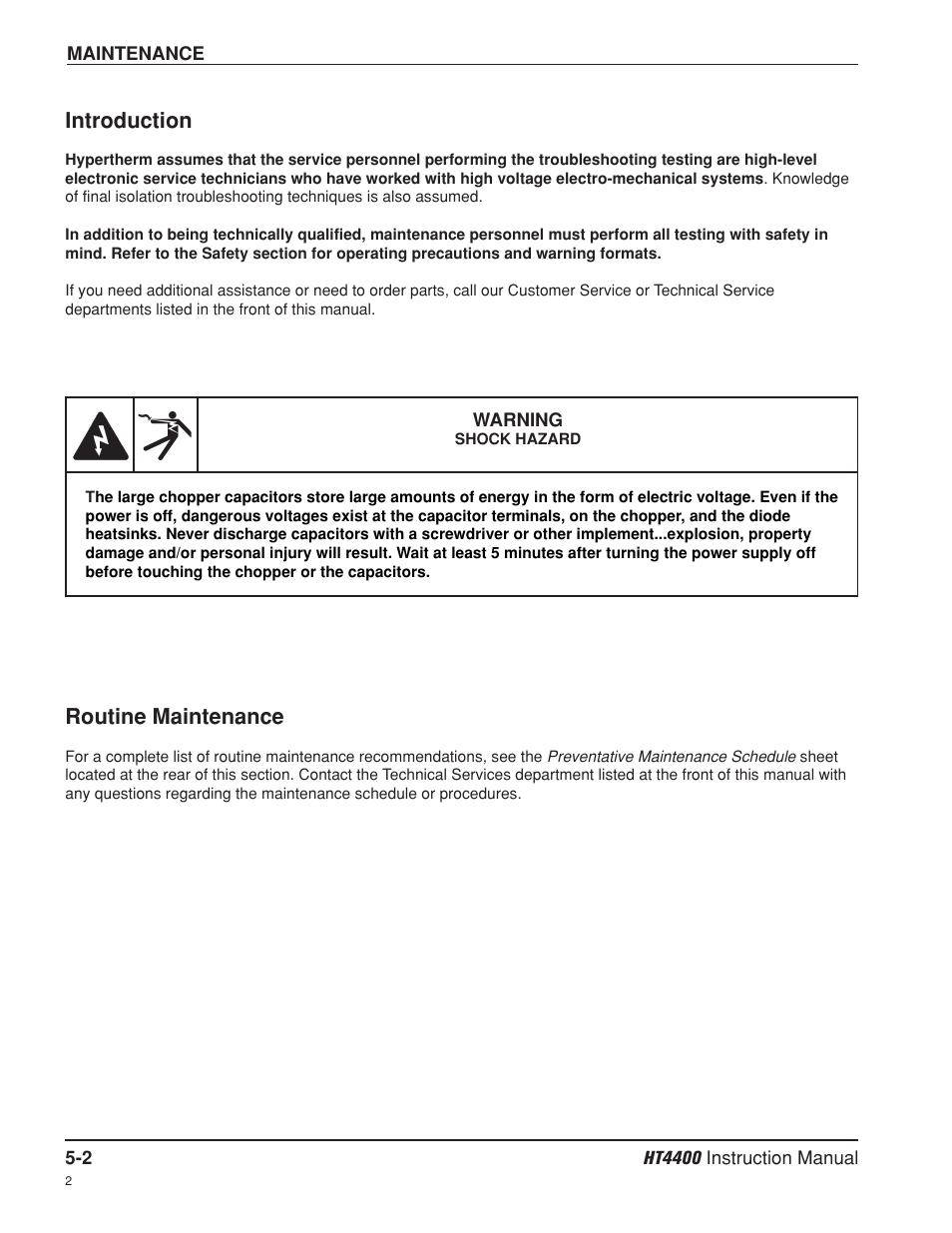 Introduction -2, Routine maintenance -2, Introduction -2 routine maintenance -2 | Hypertherm HT4400 HySpeed Plasma Arc Cutting System User Manual | Page 93 / 199