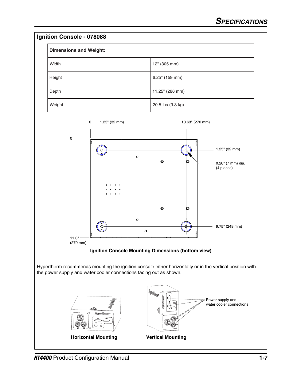 Ignition console -7, Pecifications | Hypertherm HT4400 HySpeed User Manual | Page 10 / 20