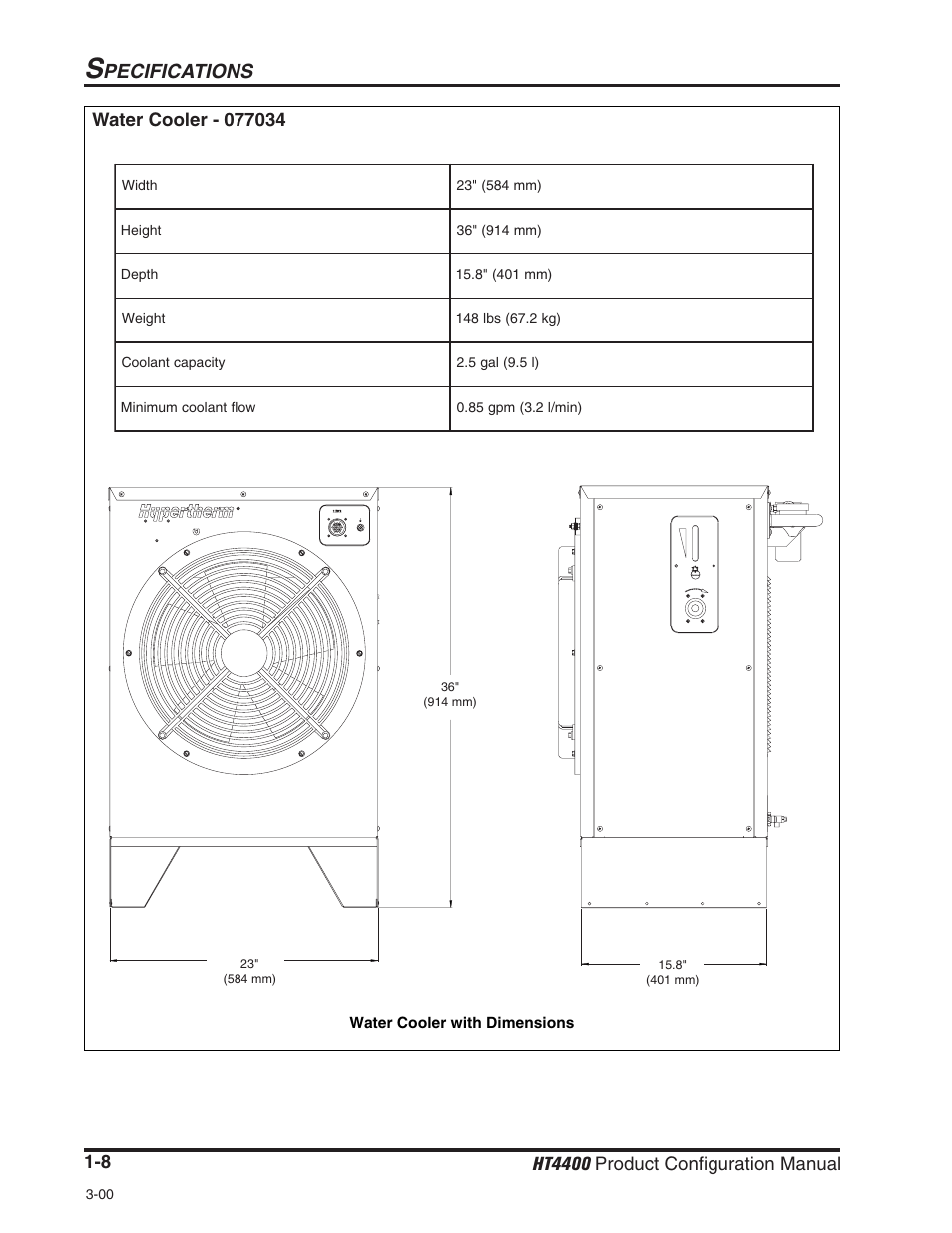 Water cooler -8, Pecifications | Hypertherm HT4400 HySpeed User Manual | Page 11 / 20