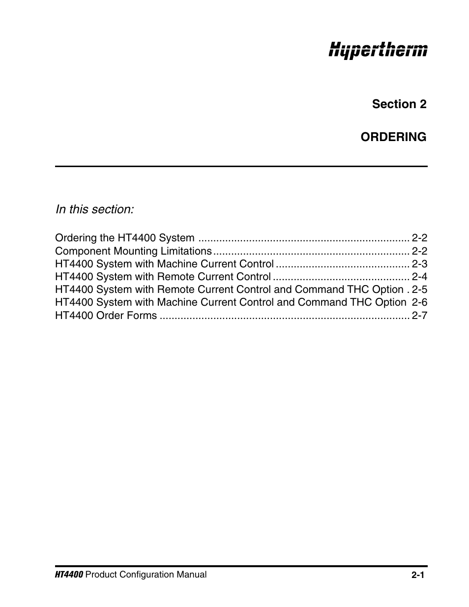 Section 2: ordering | Hypertherm HT4400 HySpeed User Manual | Page 13 / 20