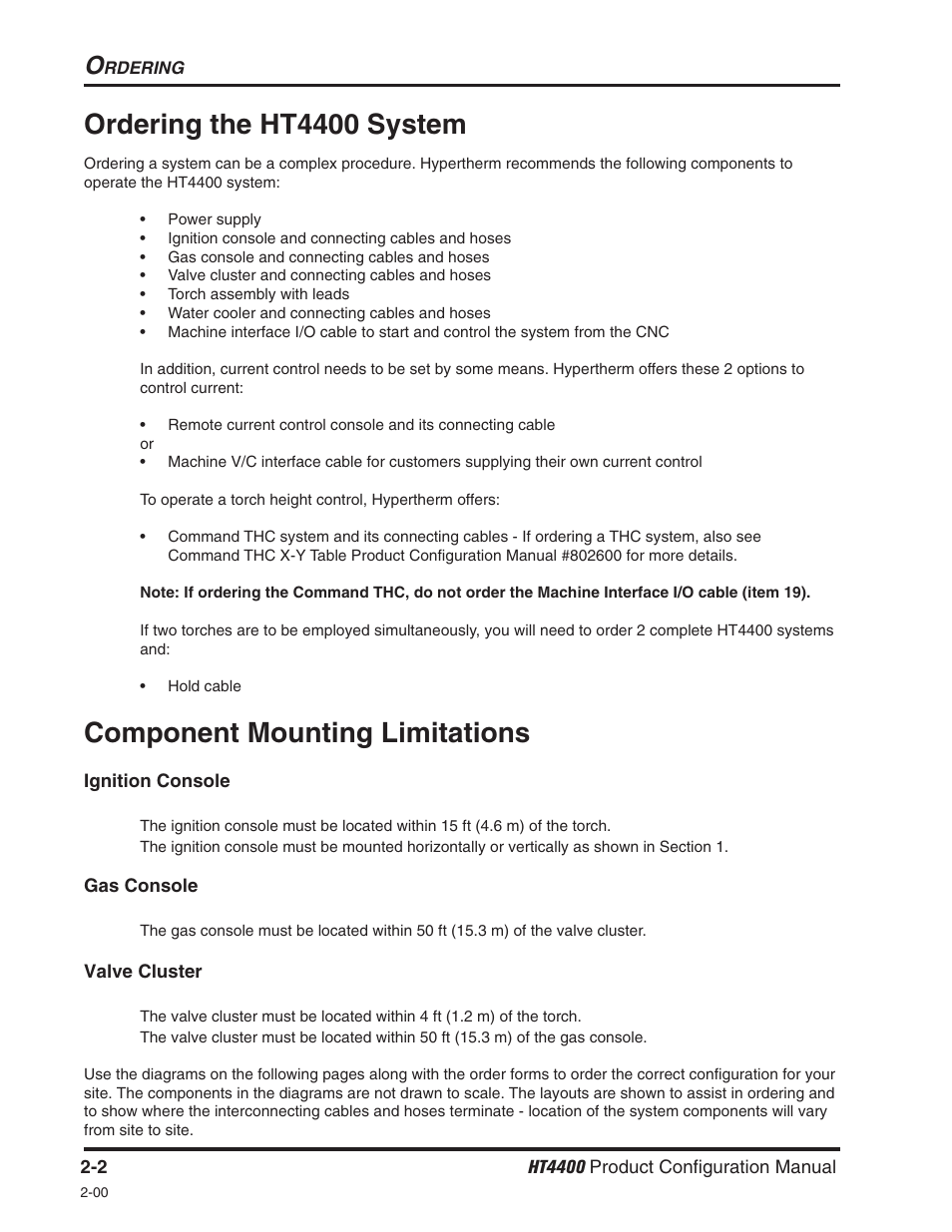 Ordering the ht4400 system, Component mounting limitations | Hypertherm HT4400 HySpeed User Manual | Page 14 / 20