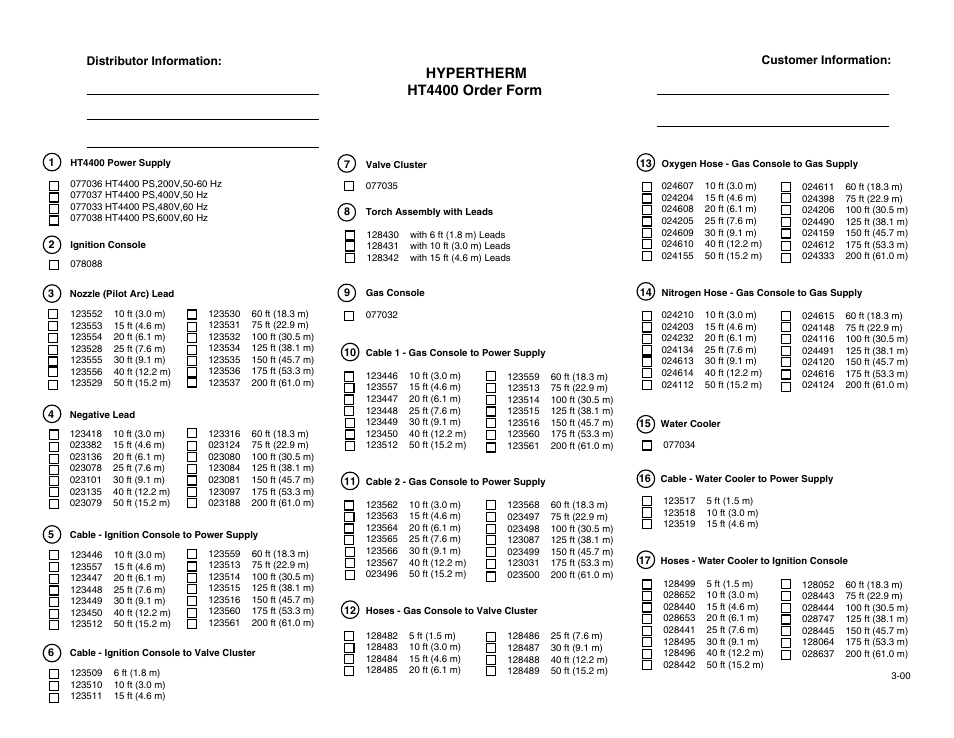 Ht4400 order forms -7, Hypertherm ht4400 order form | Hypertherm HT4400 HySpeed User Manual | Page 19 / 20