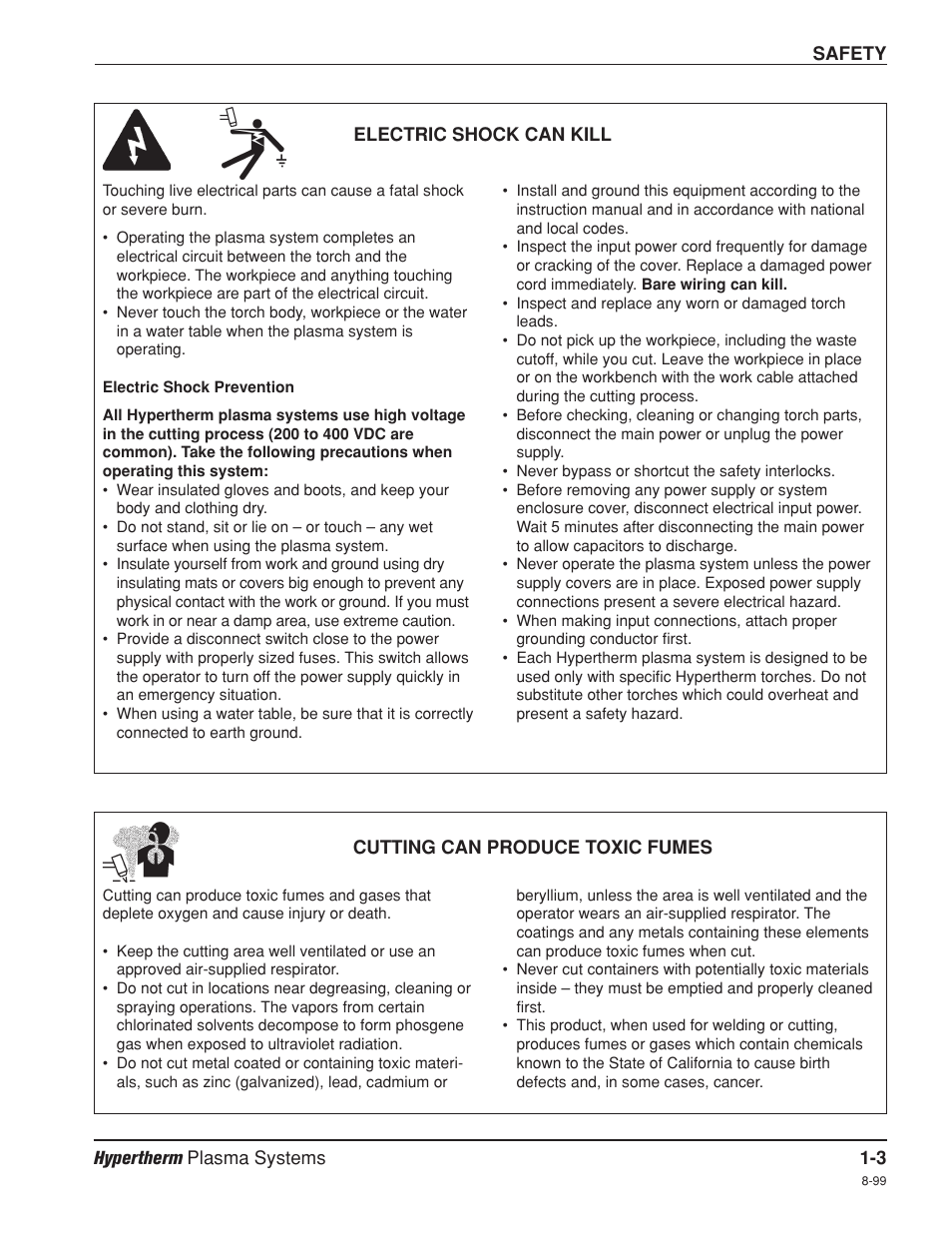 Electric shock can kill -3, Cutting can produce toxic fumes -3 | Hypertherm MAX200 Machine Torch Plasma Arc Cutting System User Manual | Page 15 / 187