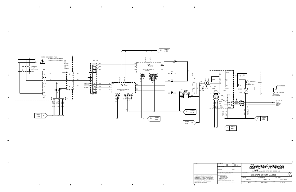 Elec/gas schem: max200 | Hypertherm MAX200 Machine Torch Plasma Arc Cutting System User Manual | Page 152 / 187