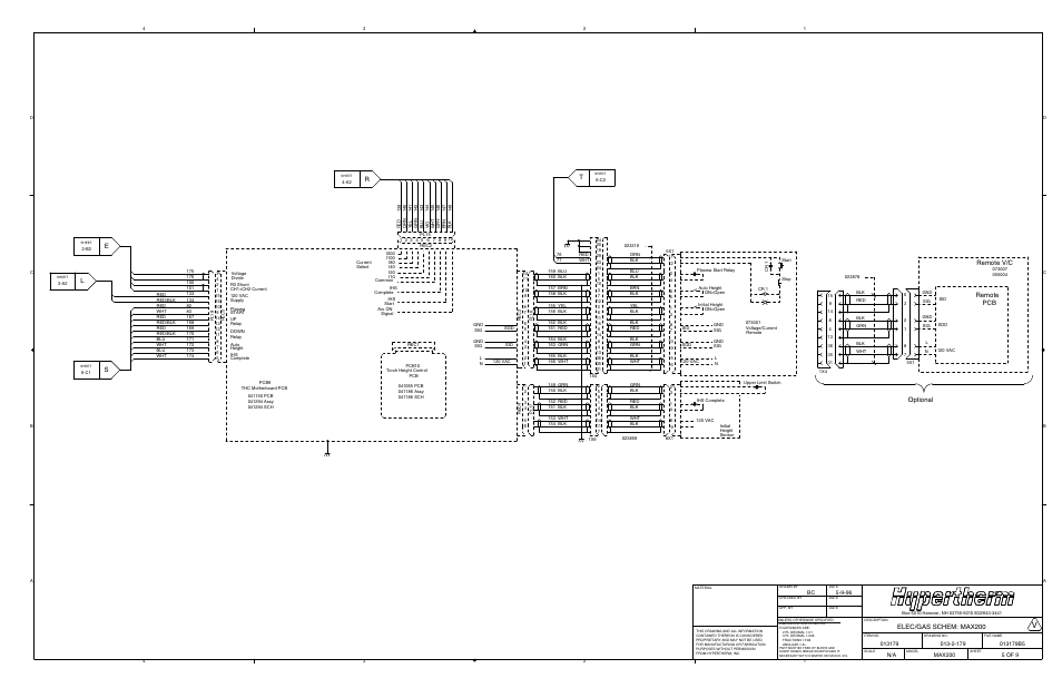 Remote pcb remote v/c, Optional, Elec/gas schem: max200 | Hypertherm MAX200 Machine Torch Plasma Arc Cutting System User Manual | Page 155 / 187