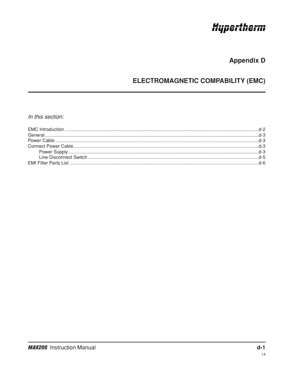 Appendix d electromagnetic compability (emc), Appendix d | Hypertherm MAX200 Machine Torch Plasma Arc Cutting System User Manual | Page 182 / 187