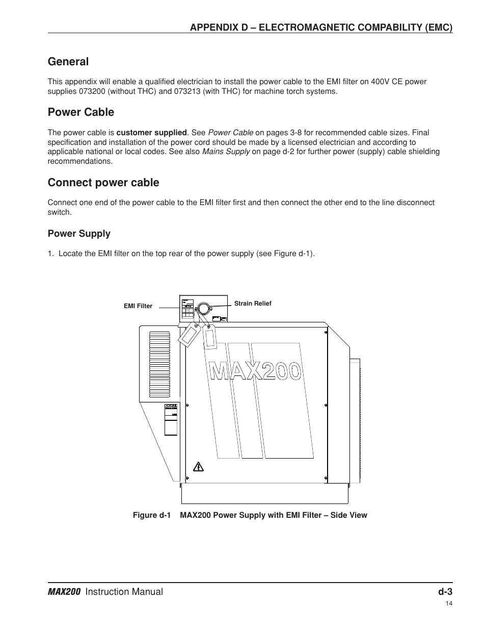 General, Power cable, Connect power cable | Hypertherm MAX200 Machine Torch Plasma Arc Cutting System User Manual | Page 184 / 187