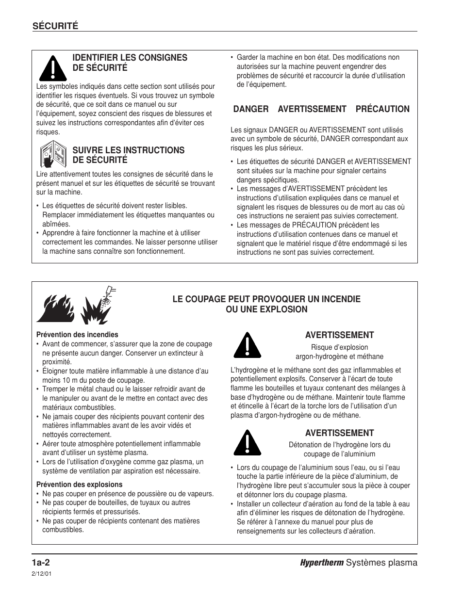 Identifier les consignes de sécurité a-2, Suivre les instructions de sécurité a-2 | Hypertherm MAX200 Machine Torch Plasma Arc Cutting System User Manual | Page 20 / 187