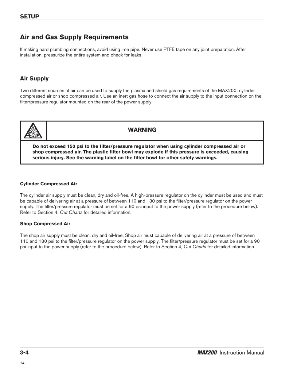 Air and gas supply requirements -4, Air supply -4, Air and gas supply requirements | Hypertherm MAX200 Machine Torch Plasma Arc Cutting System User Manual | Page 32 / 187