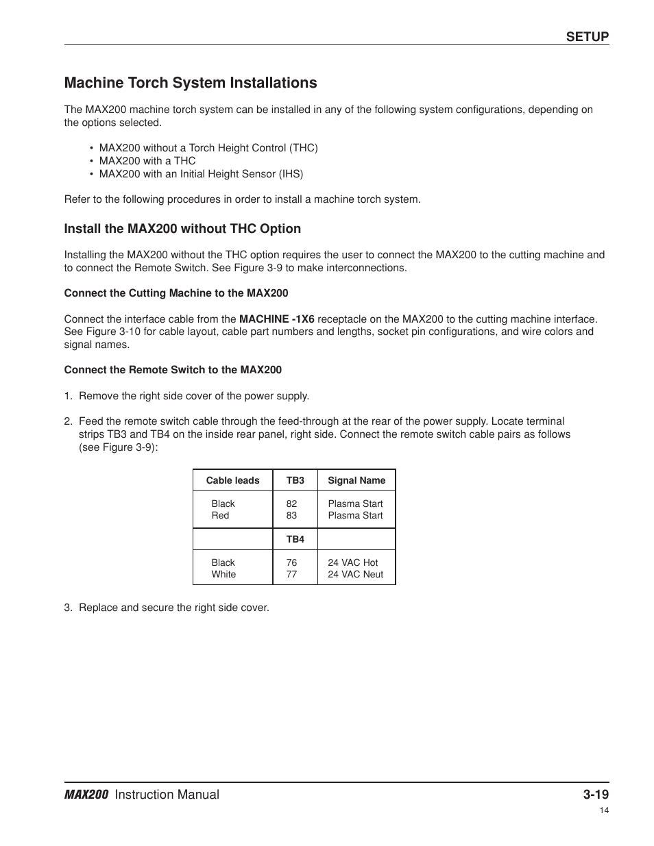 Machine torch system installations -19, Install the max200 without thc option -19, Machine torch system installations | Hypertherm MAX200 Machine Torch Plasma Arc Cutting System User Manual | Page 47 / 187