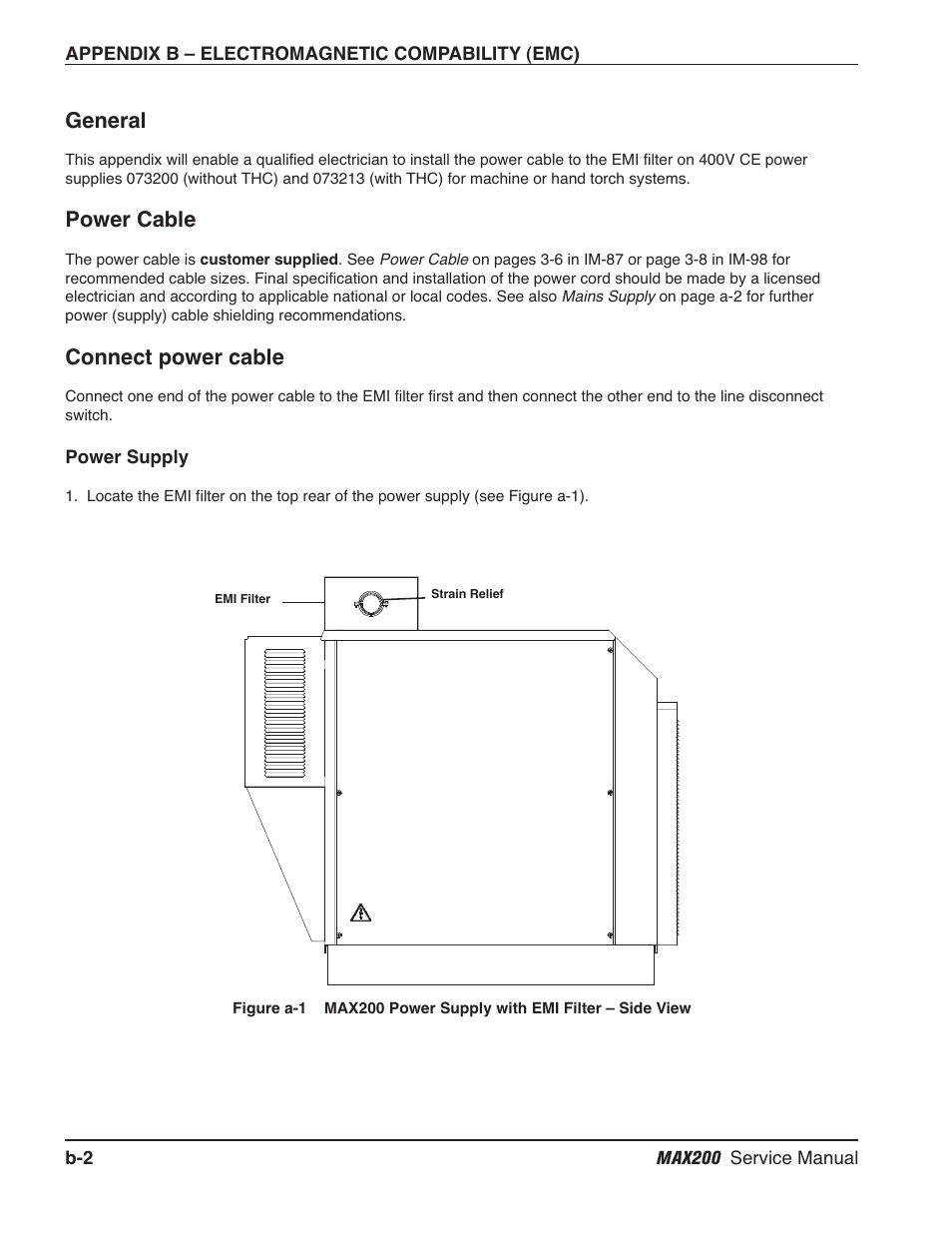 General, Power cable, Connect power cable | Hypertherm MAX200 Service Manual User Manual | Page 186 / 211