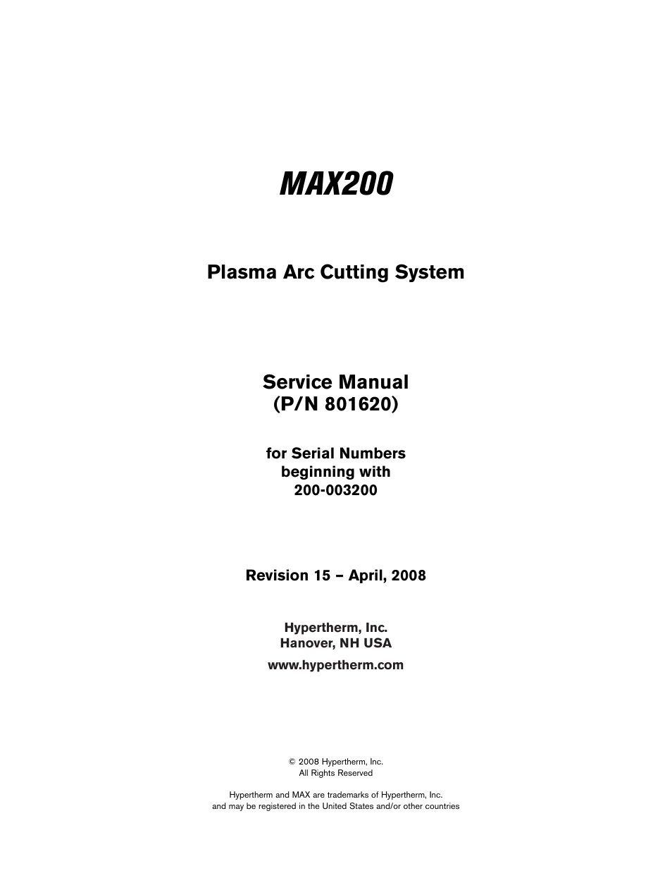 Max200 | Hypertherm MAX200 Service Manual User Manual | Page 2 / 211
