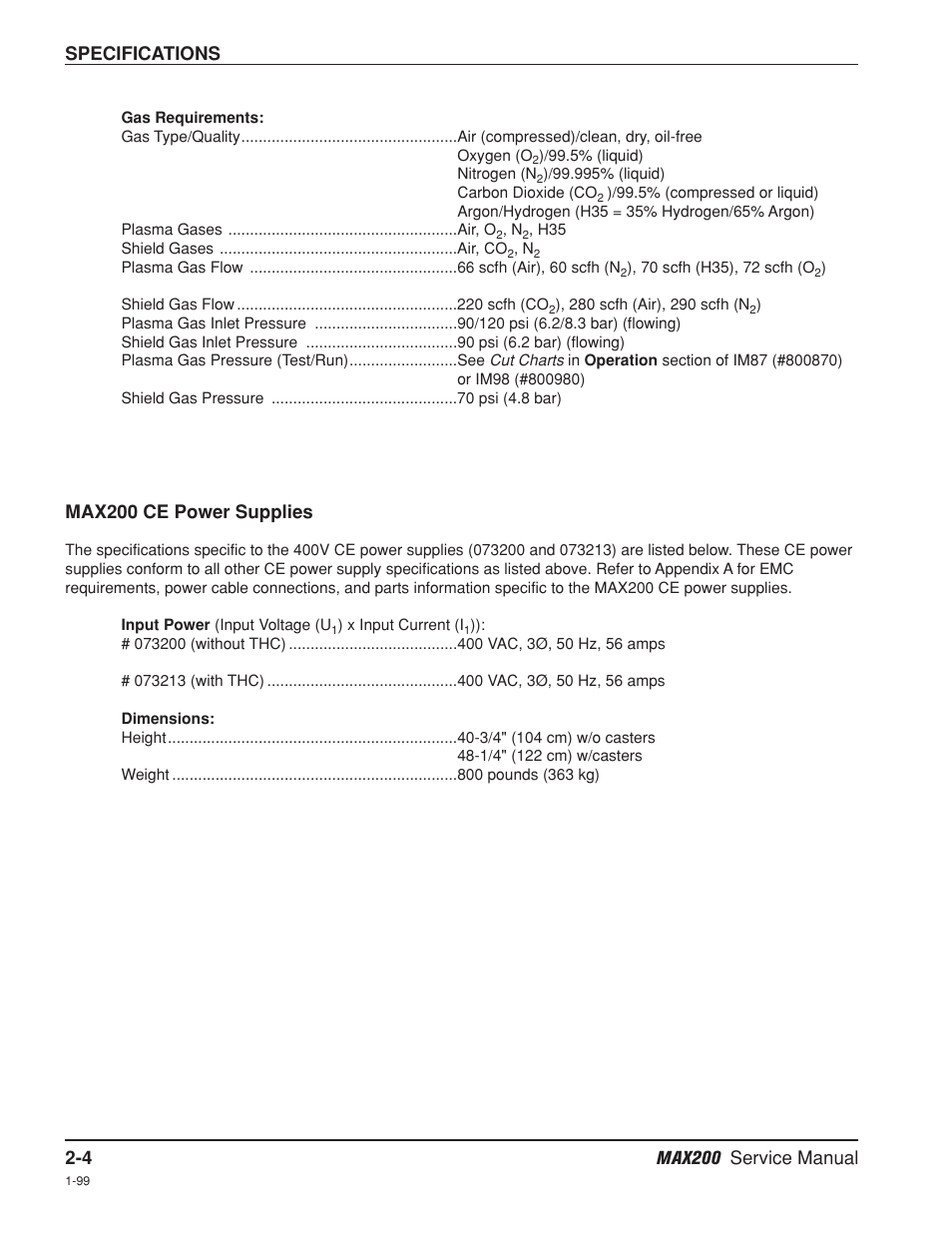 Max200 ce power supplies -4, 4 max200 service manual, Specifications | Max200 ce power supplies | Hypertherm MAX200 Service Manual User Manual | Page 39 / 211