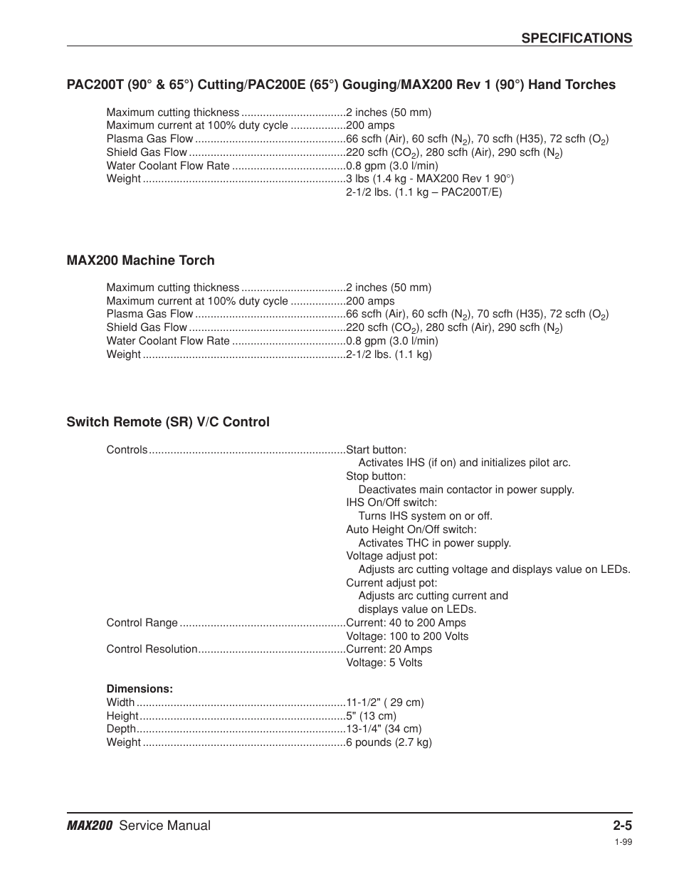 Max200 rev 1 machine torch -5, Switch remote (sr) v/c control -5, Rev 1 (90°) hand torches -5 | Hypertherm MAX200 Service Manual User Manual | Page 40 / 211