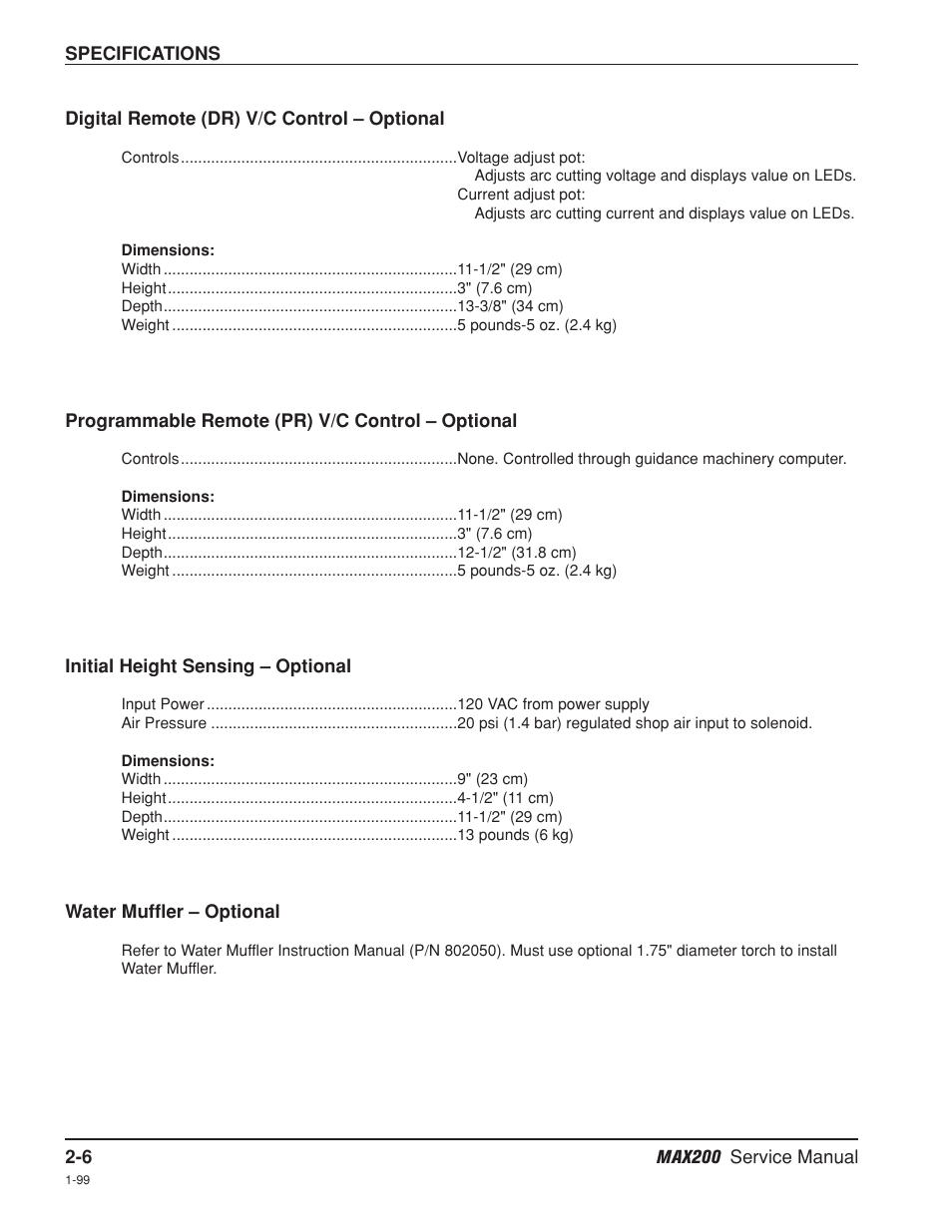 Digital remote (dr) v/c control -6, Programmable remote (pr) v/c control -6, Initial height sensing -6 | Water muffler -6 | Hypertherm MAX200 Service Manual User Manual | Page 41 / 211