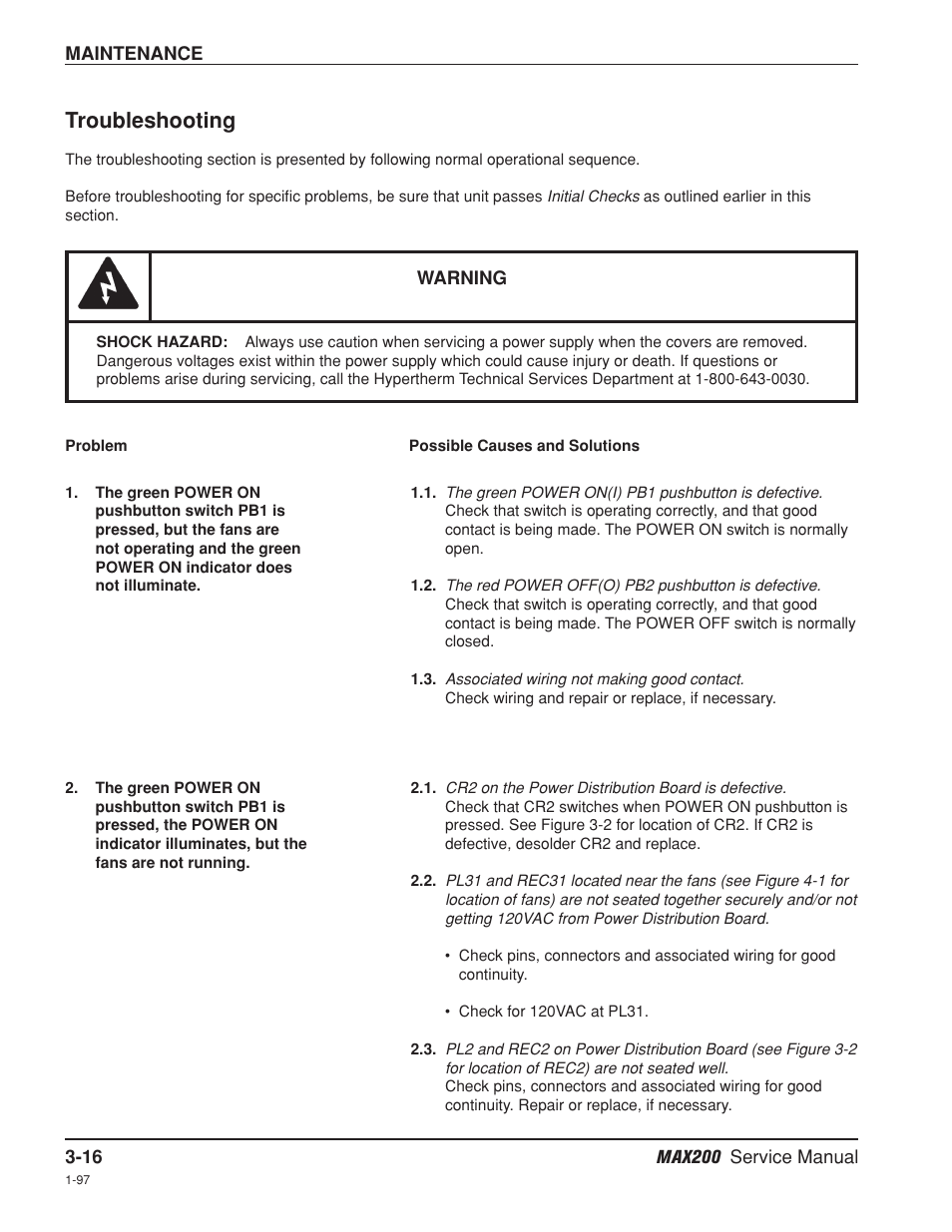 Troubleshooting -16, Troubleshooting | Hypertherm MAX200 Service Manual User Manual | Page 57 / 211