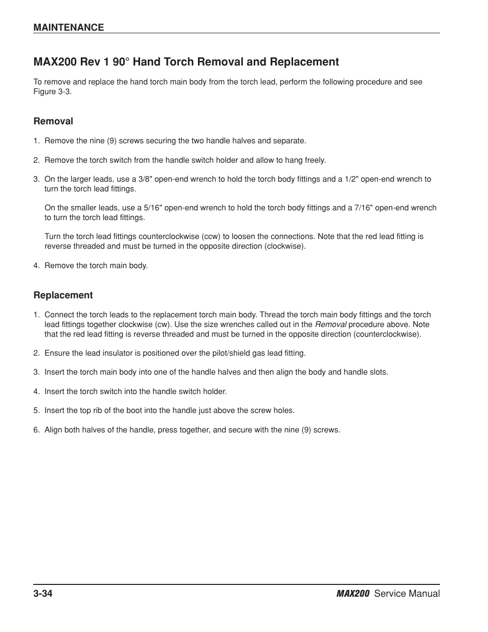 Removal -34, Replacement -34, Removal -34 replacement -34 | Hypertherm MAX200 Service Manual User Manual | Page 75 / 211