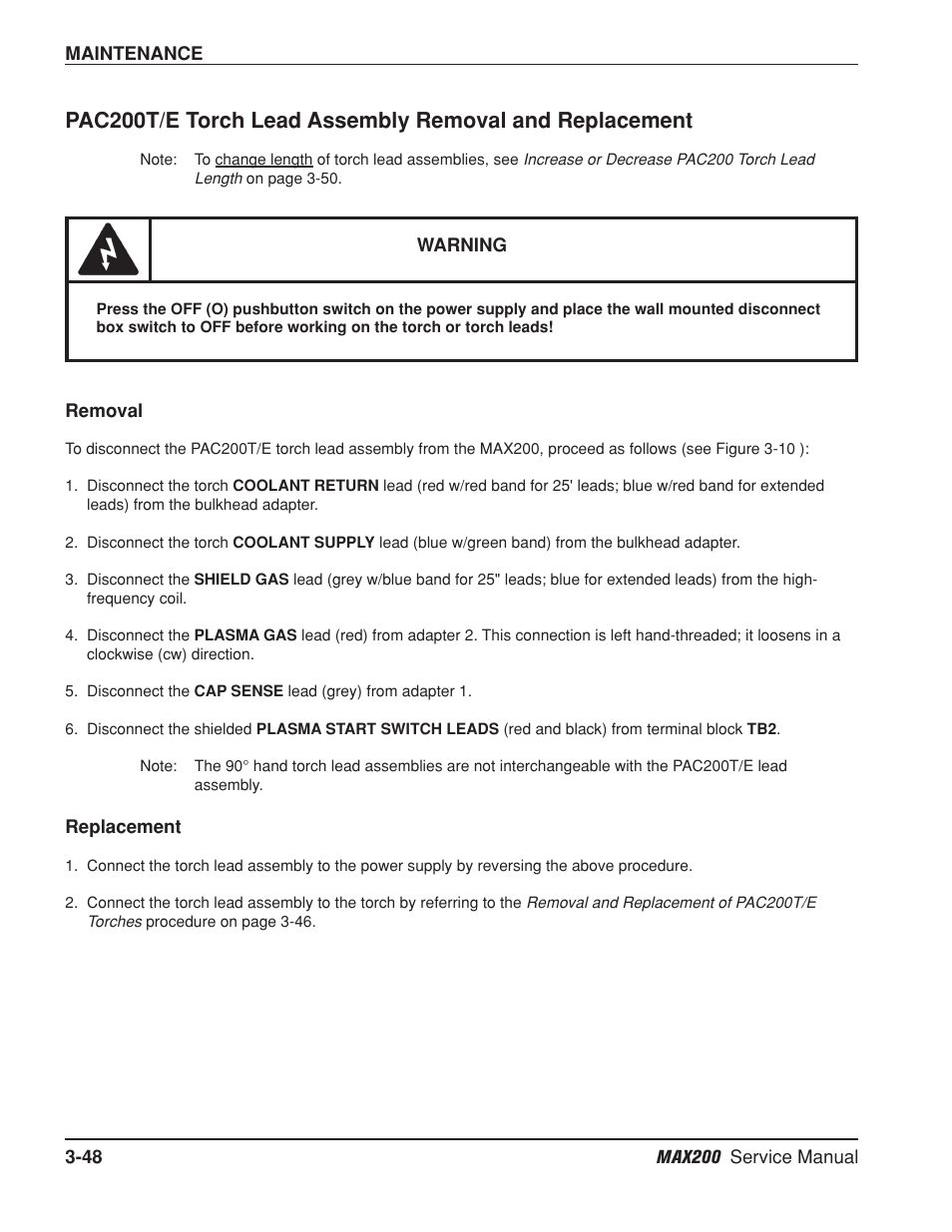 Removal -48, Replacement -48, Removal -48 replacement -48 | Hypertherm MAX200 Service Manual User Manual | Page 89 / 211