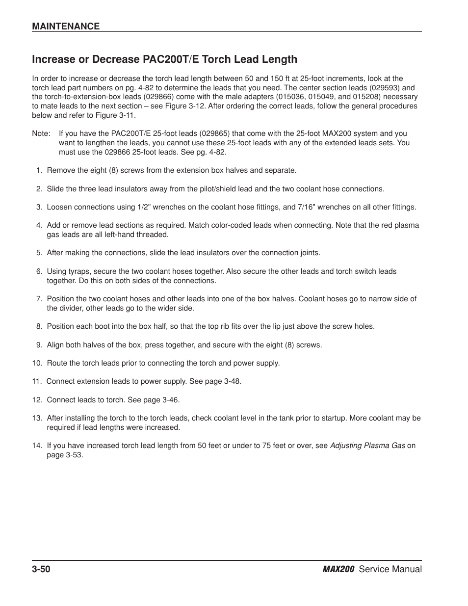 Increase or decrease pac200t/e torch lead length | Hypertherm MAX200 Service Manual User Manual | Page 91 / 211