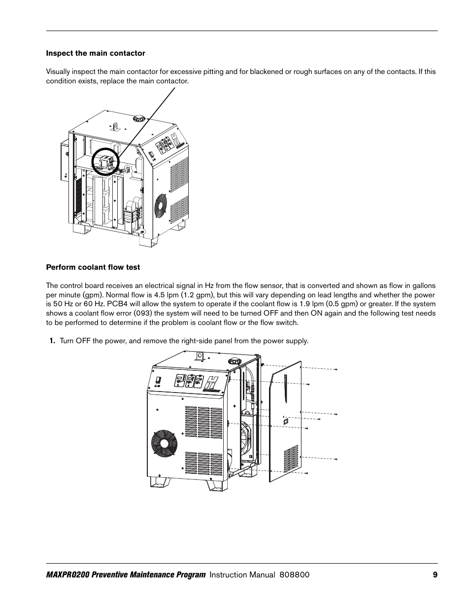 Inspect the main contactor, Perform coolant flow test | Hypertherm MAXPRO200 Preventive Maintenance Program User Manual | Page 13 / 28