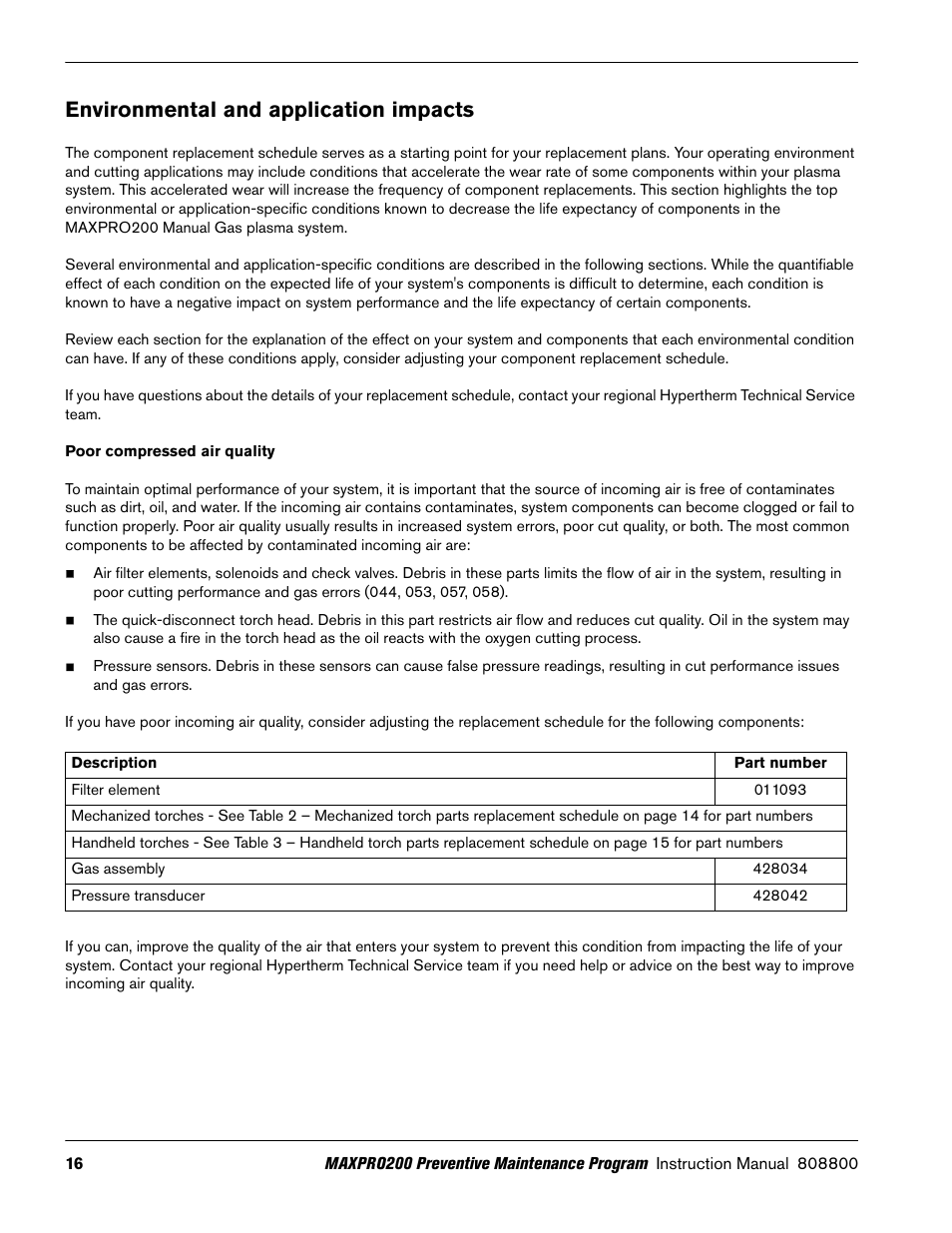 Poor compressed air quality, Environmental and application impacts | Hypertherm MAXPRO200 Preventive Maintenance Program User Manual | Page 20 / 28