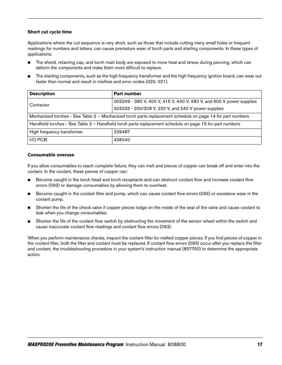 Short cut cycle time, Consumable overuse | Hypertherm MAXPRO200 Preventive Maintenance Program User Manual | Page 21 / 28