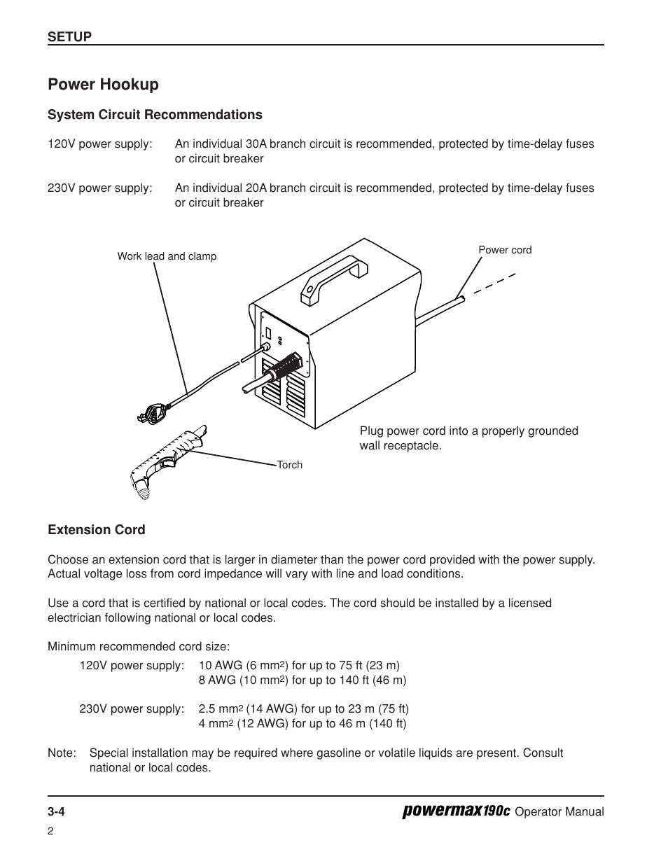 Power hookup -4, Powermax, Power hookup | Hypertherm Powermax190c Operator Manual User Manual | Page 29 / 47