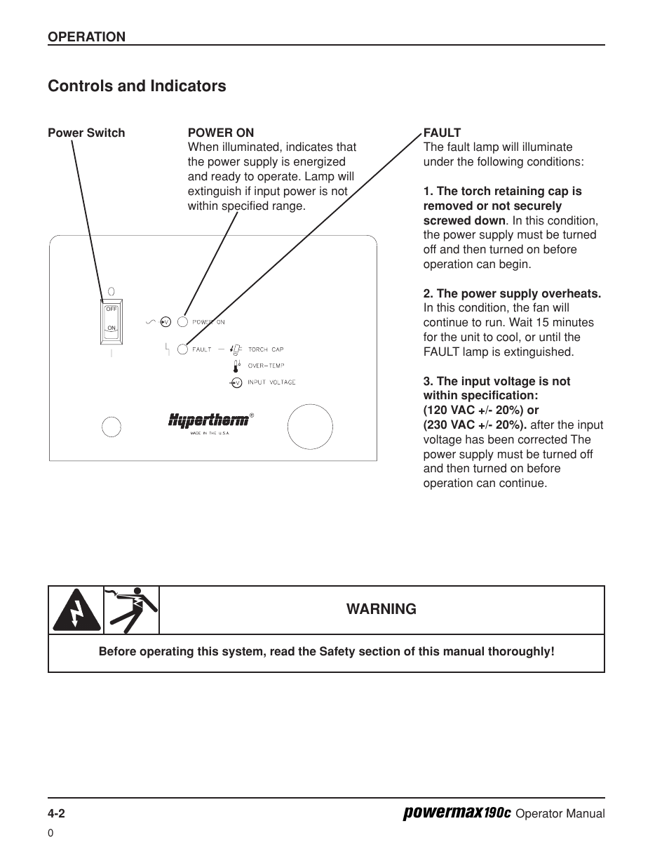 Controls and indicators -2, Powermax, Controls and indicators | Hypertherm Powermax190c Operator Manual User Manual | Page 31 / 47