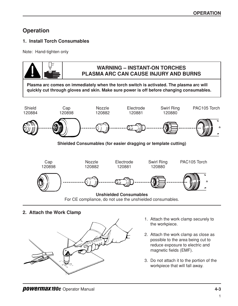 Operation -3, Powermax, Operation | Hypertherm Powermax190c Operator Manual User Manual | Page 32 / 47