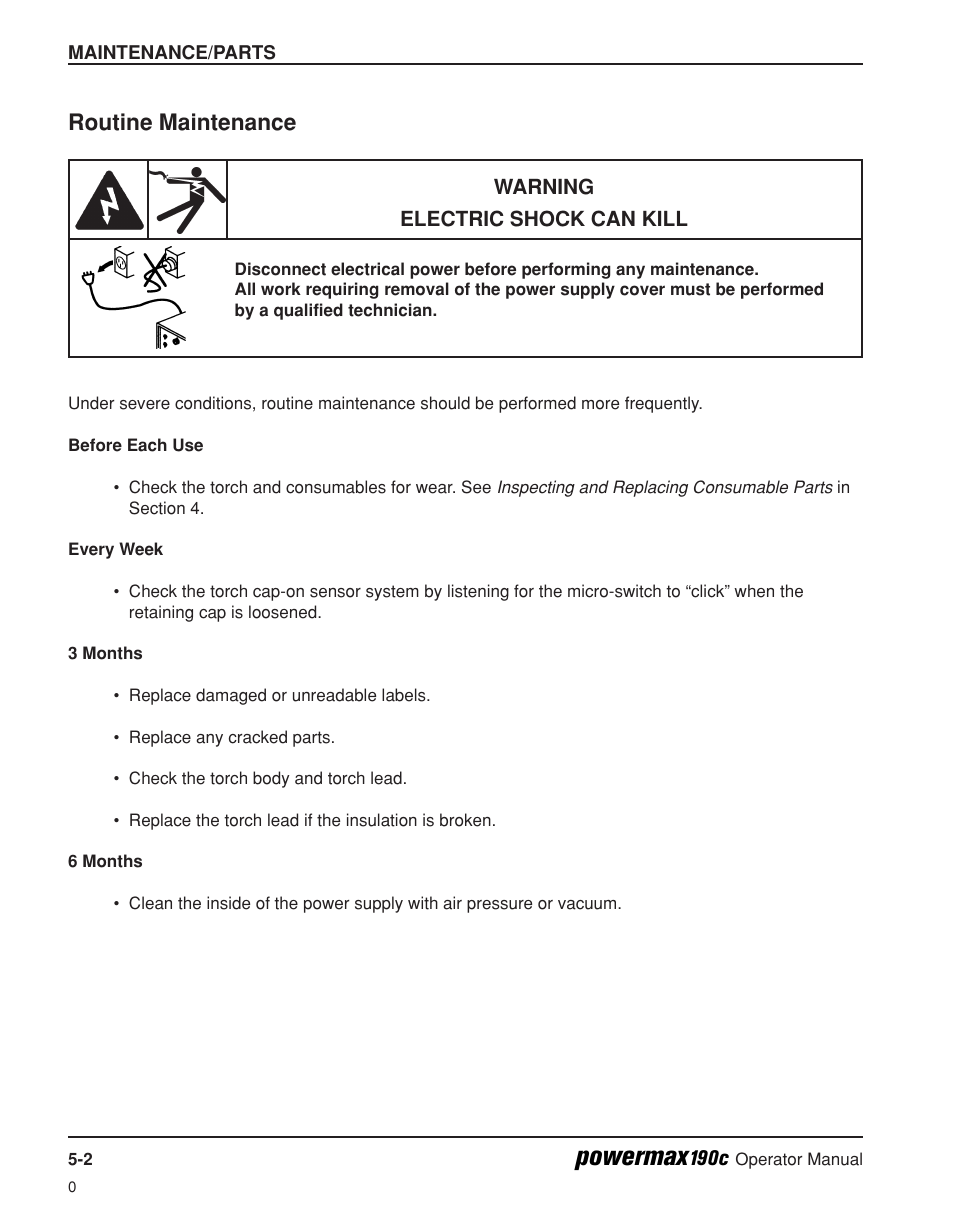 Routine maintenance -2, Powermax, Routine maintenance | Hypertherm Powermax190c Operator Manual User Manual | Page 41 / 47