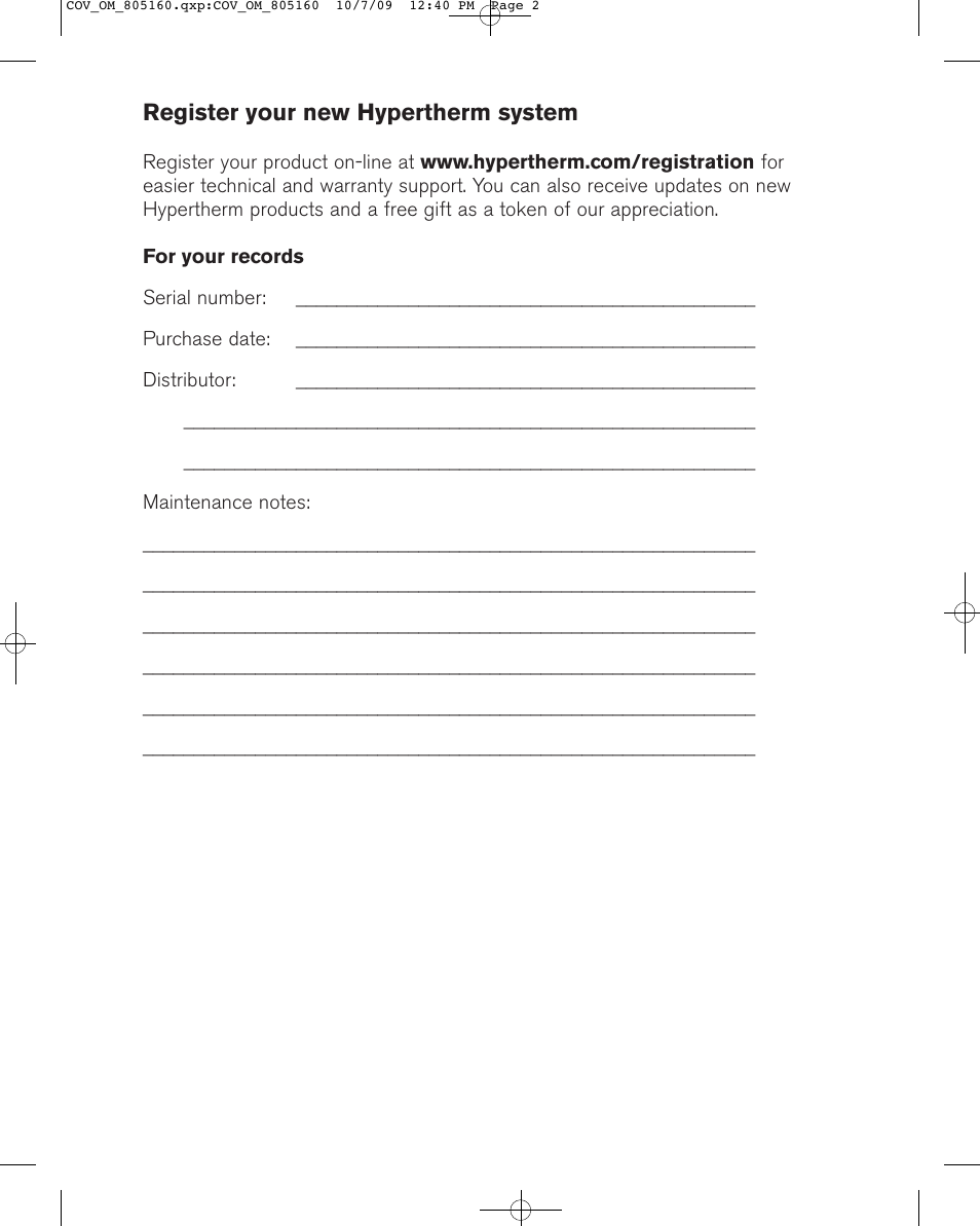 Register your new hypertherm system | Hypertherm Powermax30 Operator Manual User Manual | Page 2 / 98