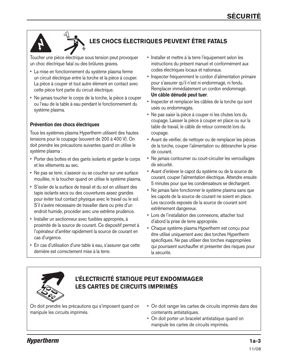 Hypertherm, Sécurité | Hypertherm Powermax30 Operator Manual User Manual | Page 27 / 98