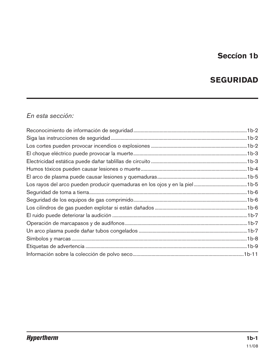 Om_safemastersp, Seccíon 1b seguridad | Hypertherm Powermax30 Operator Manual User Manual | Page 37 / 98