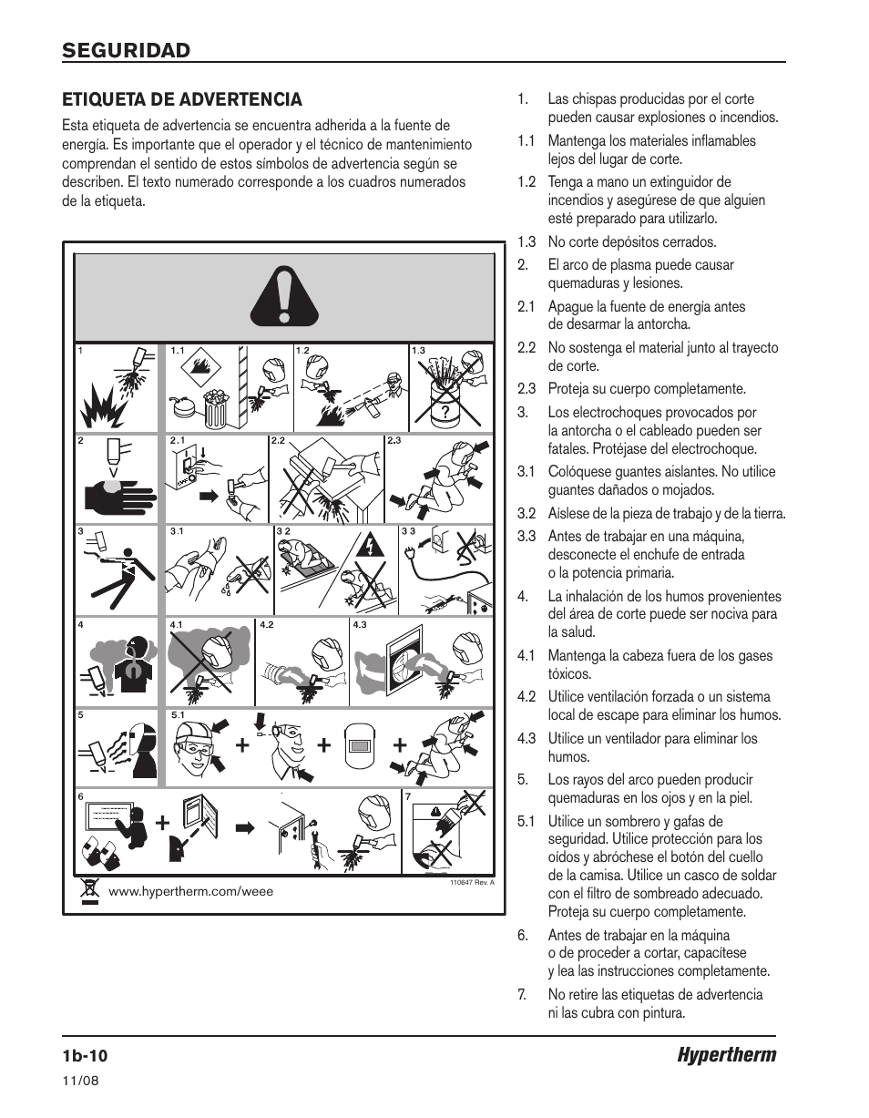 Seguridad, Hypertherm | Hypertherm Powermax30 Operator Manual User Manual | Page 46 / 98