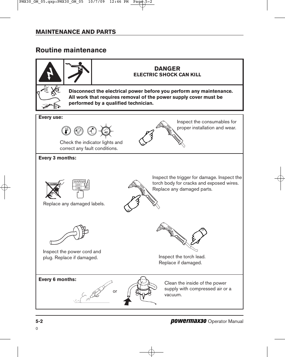 Powermax30, Routine maintenance | Hypertherm Powermax30 Operator Manual User Manual | Page 76 / 98