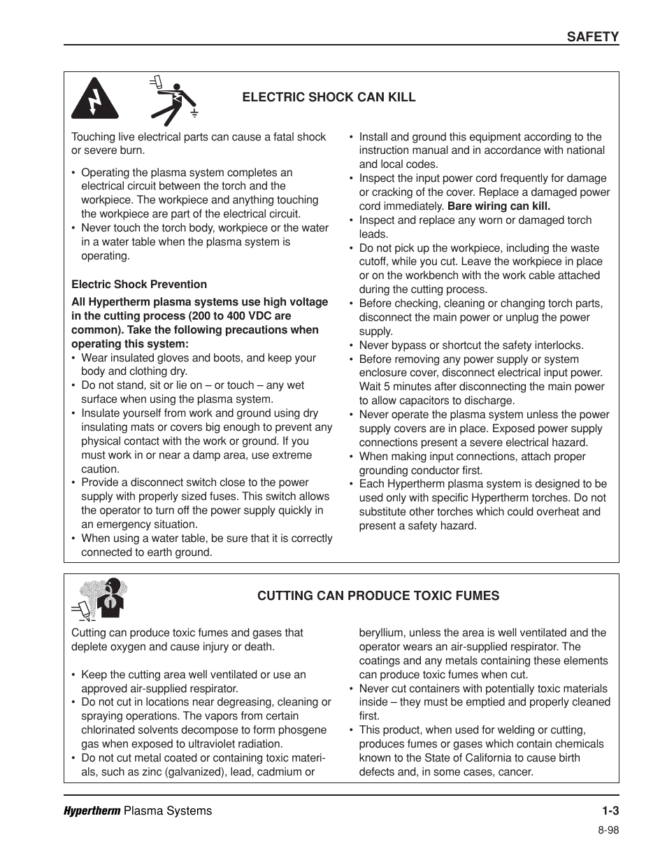 Electric shock can kill -3, Cutting can produce toxic fumes -3 | Hypertherm Powermax600 Operator Manual User Manual | Page 10 / 67