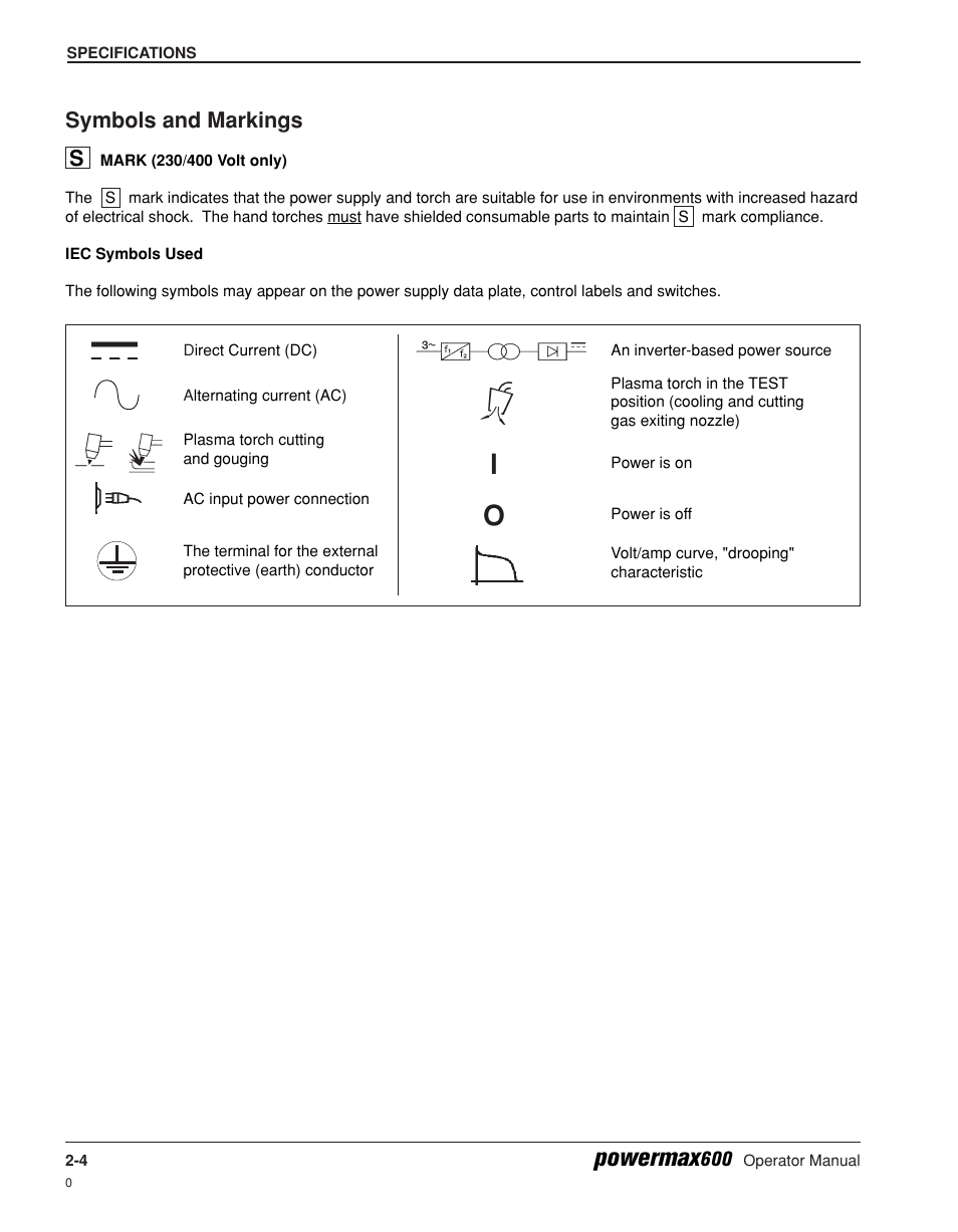 Symbols and markings -4, Powermax, Symbols and markings s | Hypertherm Powermax600 Operator Manual User Manual | Page 23 / 67